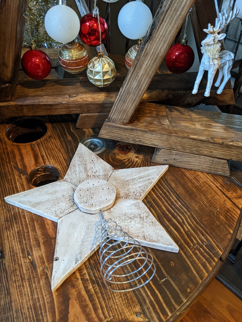 Rustic Whitewashed Reclaimed Wood Star Christmas Tree Topper - 11 Inch ...