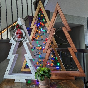 Premium Large Wooden Porch or Tabletop Christmas Tree with Indoor/Outdoor LED Lights & Star - Sustainable Christmas Décor - 28.25 inches