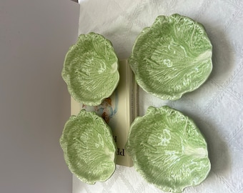 Set of 4 Easter Cabbage Salad Plates Ceramic Green Lettuce Look Plates 7 Inch Diameter