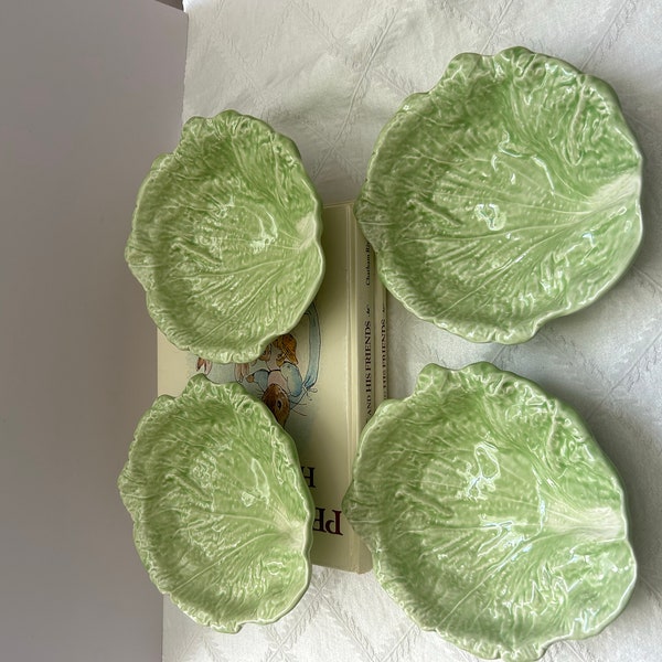 Set of 4 Easter Cabbage Salad Plates Ceramic Green Lettuce Look Plates 7 Inch Diameter