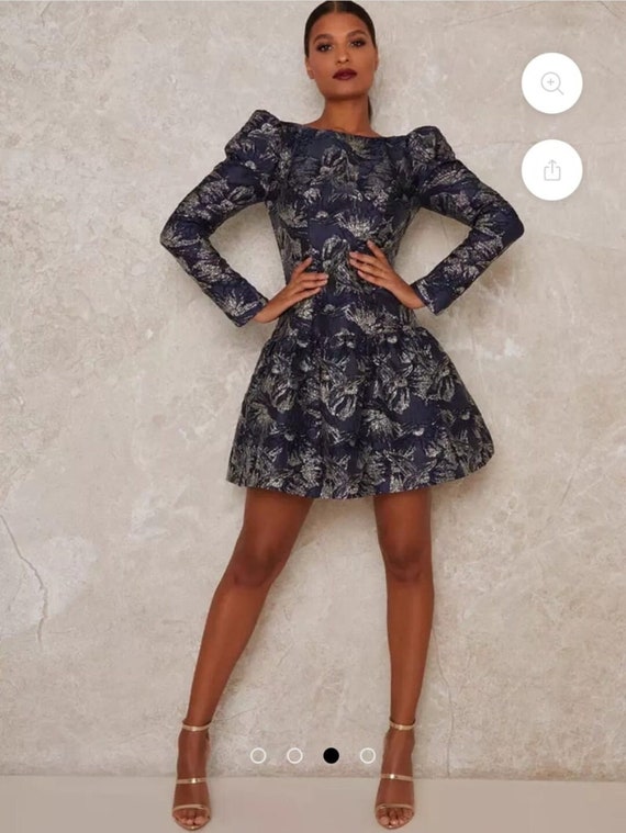 chi chi london blue dress Ruffle Sleeve Cut Out Back Midi Dress in Blue