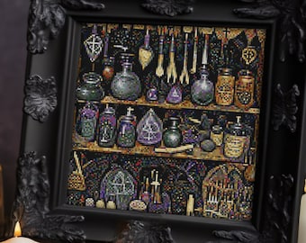 Apothecary, Potion shop, Witch&#39;s brew, Enchantments, Wizardry, Occult store, Sorcerer supply, Gothic, Cross stitch pattern PDF, Crossstitch