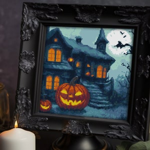 Trick or run, Haunted House, Spooky season, Halloween, Spooky Mansion, Resident, Monster - Cross stitch pattern PDF, Crossstitch