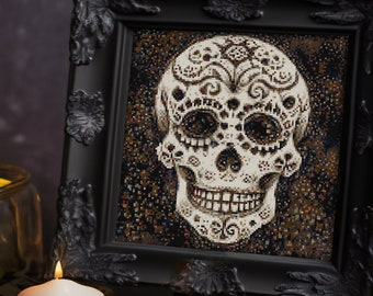 Death's head, Día de los Muertos, Calavera, Skeletal, Sugar Skull, Ofrenda, Pan de muerto, Gothic - Cross stitch pattern PDF, Crossstitch