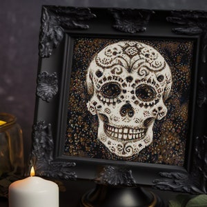 Death&#39;s head, Día de los Muertos, Calavera, Skeletal, Sugar Skull, Ofrenda, Pan de muerto, Gothic - Cross stitch pattern PDF, Crossstitch