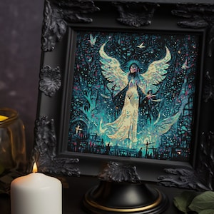Night Angel, Twilight, Midnight, Nightfall, Nocturnal, Cemetery, City, Shadow guardian, Watcher - Cross stitch pattern PDF, Cross-stitch