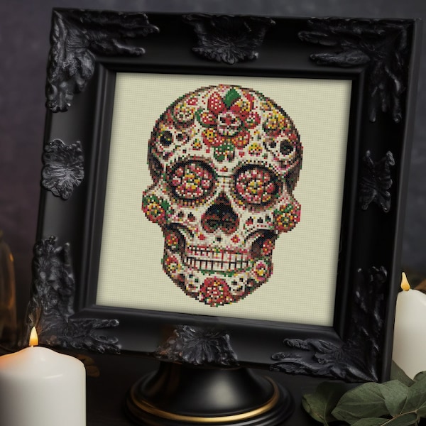 Día de los Muertos, Calavera, Death's head, Skeletal, Sugar Skull, Ofrenda, Pan de muerto, Gothic  - Cross stitch pattern PDF, Crossstitch