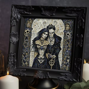 Gothic Vampire Couple Cross Stitch Pattern: Spooky Haunted Mansion (PDF)