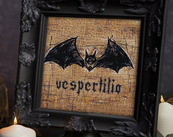 Schema punto croce pipistrello: decorazione gotica spettrale di Halloween (schema PDF)