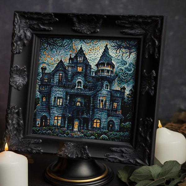 Gothic manor, Enchanted house, Cursed chateau, Phantom residence, Frightful homestead, Mysterious  - Cross stitch pattern PDF, Cross-stitch