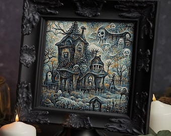 Haunted house, Spooky, Ghostly, Creepy, Cursed, Horror Residence, Poltergeist Lodging, Evil Mansion, Cross stitch pattern PDF, Crossstitch
