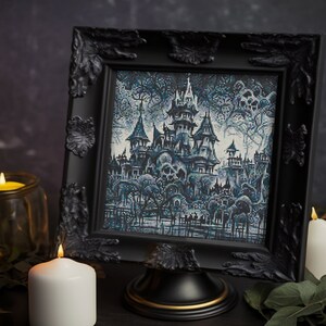 Spooky Castle, Medieval, Scary, Ghosts, Haunted, Halloween, Spooky House, Mansion, Resident, Monster - Cross stitch pattern PDF, Crossstitch