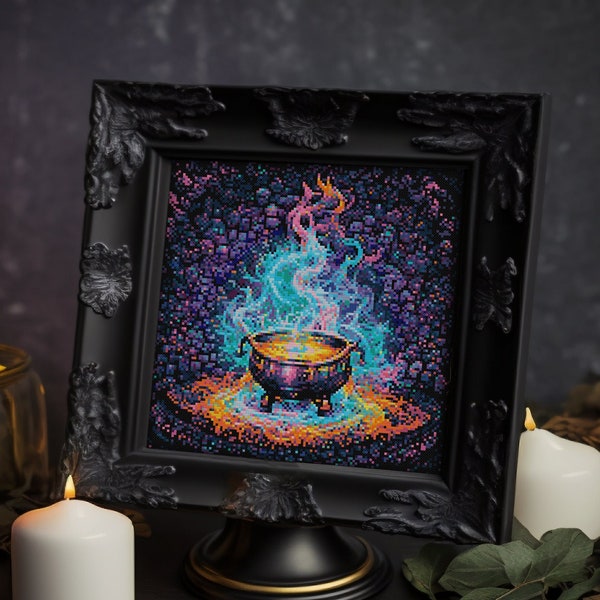 Alchemy Cauldron, Magic pot, Cooking, Arcane, Sorcerers kettle, Furnace, Occult, Mystic, Esoteric - Cross stitch pattern PDF, Crossstitch