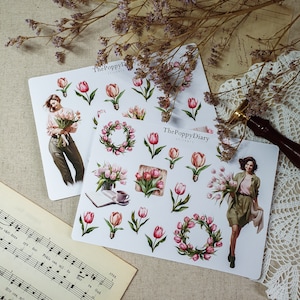 Stickervel | Stickers roze tulp | Meisjes I Lentebloemen I Boeken I Decoratieve stickers I Bullet Journal I Journaling I Scrapbooking