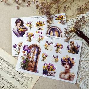 Stickers Sheet | Purple Tulip Stickers | Girls I Animals I Flowers I Decorative Stickers I Bullet Journal I Journaling I Scrapbooking