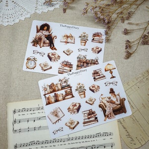 Sticker Bogen | Buchliebhaber Aufkleber | Mädchen I Bücher I Dekorative Aufkleber I Bullet Journal Aufkleber I Journaling I Scrapbooking