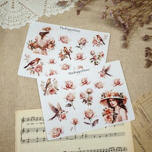 Stickers Sheet | Girls With Roses | Flowers I Girls I Birds I Decorative Stickers I Journal Stickers I Journaling I Scrapbook I Card Making