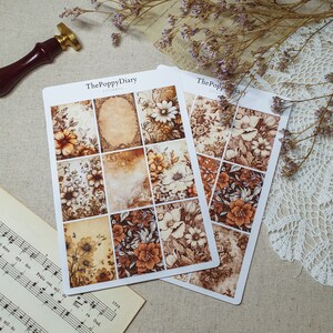 Stickers Sheet | Sepia Floral Stickers | Vintage Floral Cards I Ephemera I Decorative Stickers I Bullet Journal I Journaling I Scrapbooking