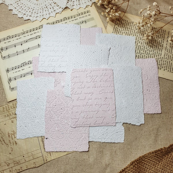 Embossed Handmade Paper Set I Recycled Paper I Deckled Edge Paper I Creative Journaling I Paper Crafting I Journal Paper I Set of 6