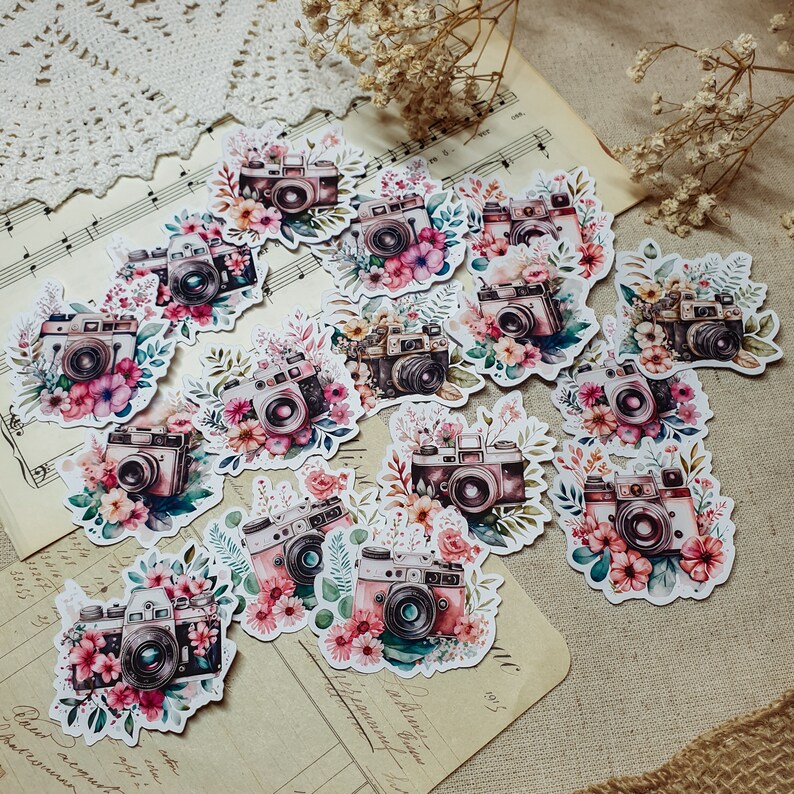 Stickers | Floral Camera Stickers | Watercolour Stickers | Aesthetic ...