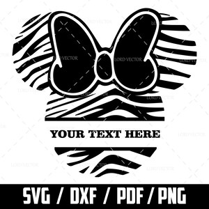 Może przedstawiać: Czarno-białe uszy Myszki Miki w zebrę z czarną kokardką. Tekst "YOUR TEXT HERE" znajduje się pod uszami.