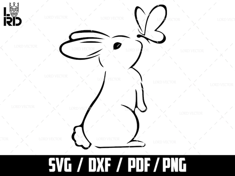 Bunny With Butterfly Outline SVG: Easter Rabbit Clipart (digital ...