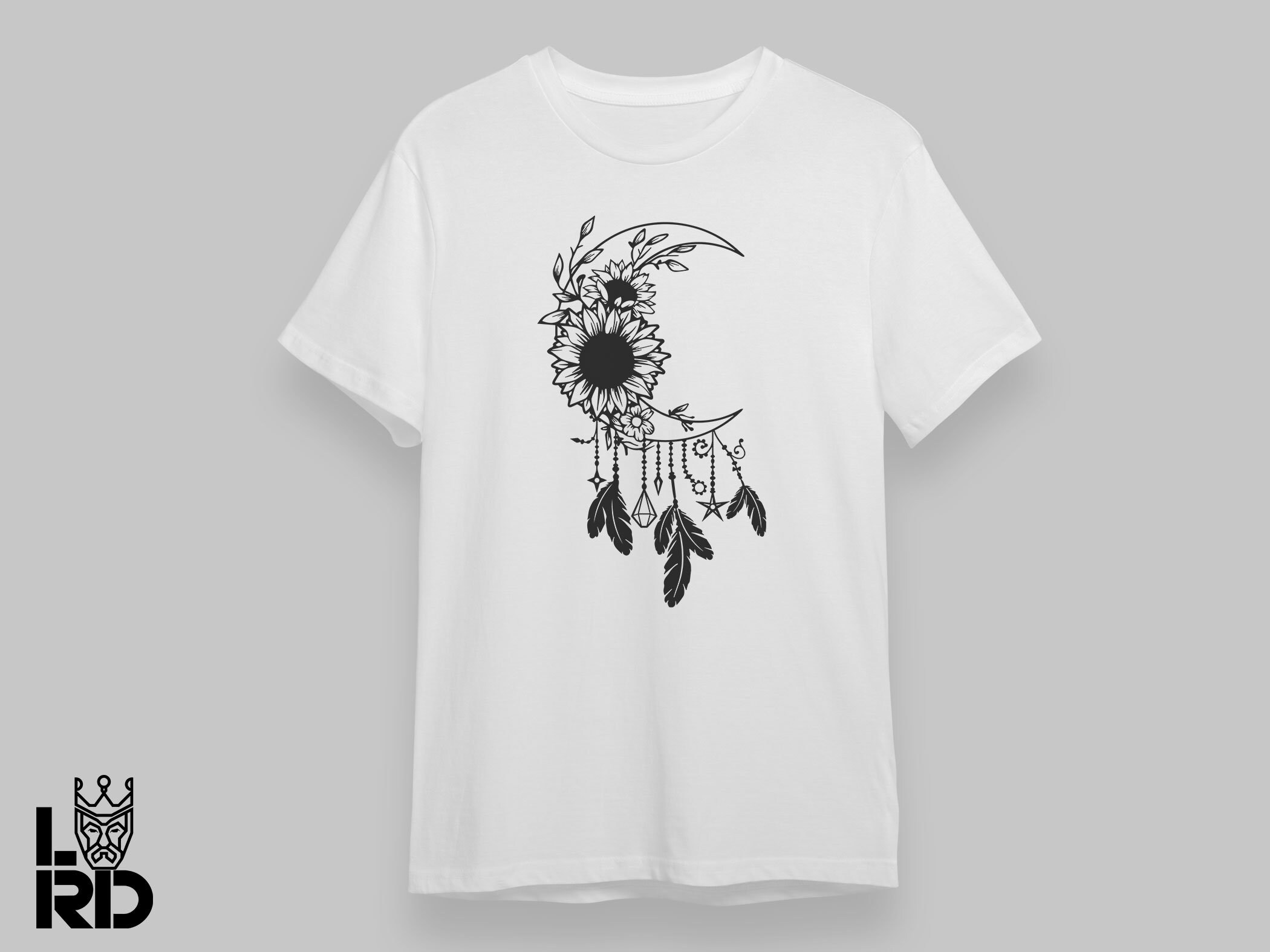 Sunflower Moon Dream Catcher SVG: Feather Silhouette, Cricut File