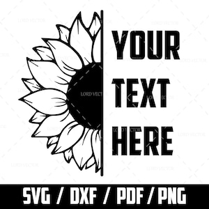 Monograma de girasol Svg, Medio girasol Svg, Girasol personalizado Svg, Descarga digital