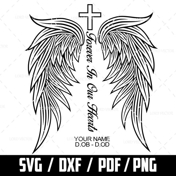 Cross Angel Wings Memorial SVG, Memory Day Svg, Create Your Own In Loving Memory, Customizable SVG file, Digital Downlaod