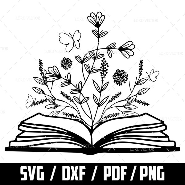 Floral Book SVG, Flowers Growing Out of a Book, Book Lovers SVG, Teacher Shirt Design, Digital Download