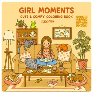 大人のためのガールズモーメントぬり絵本 24ページ、デジタルぬり絵ページをすぐにダウンロード