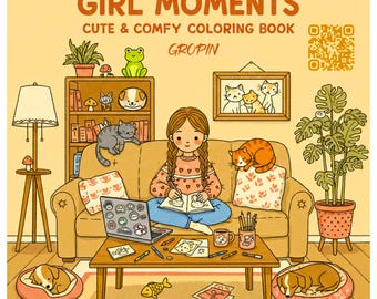 Girl Moments Colouring for adults Book 24 pages, Digital Coloring Pages instant download