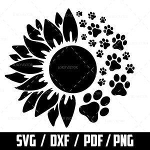Sonnenblume Pfotenabdruck SVG: Mama Hund Silhouette (Digitaler Download)