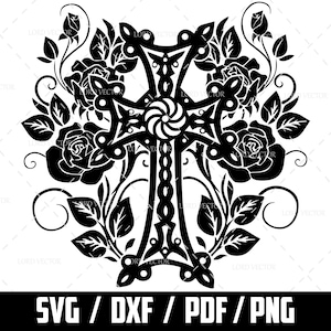 Cross With Roses SVG, Cross SVG File, Christian PNG, Religious Cross, Cross Silhouette, Digital Download