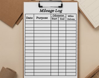 Mileage Log, Business miles, Mileage Tracker, Mileage Record Log, Vehicle Mileage, Car Mileage Printable, Tax deduction, Instant download