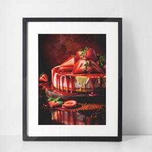 Strawberry Cheesecake High quality Ai-Generated Art I Wall Art I Restaurant Art Business Printable Home Decor Realistic Food/Dessert