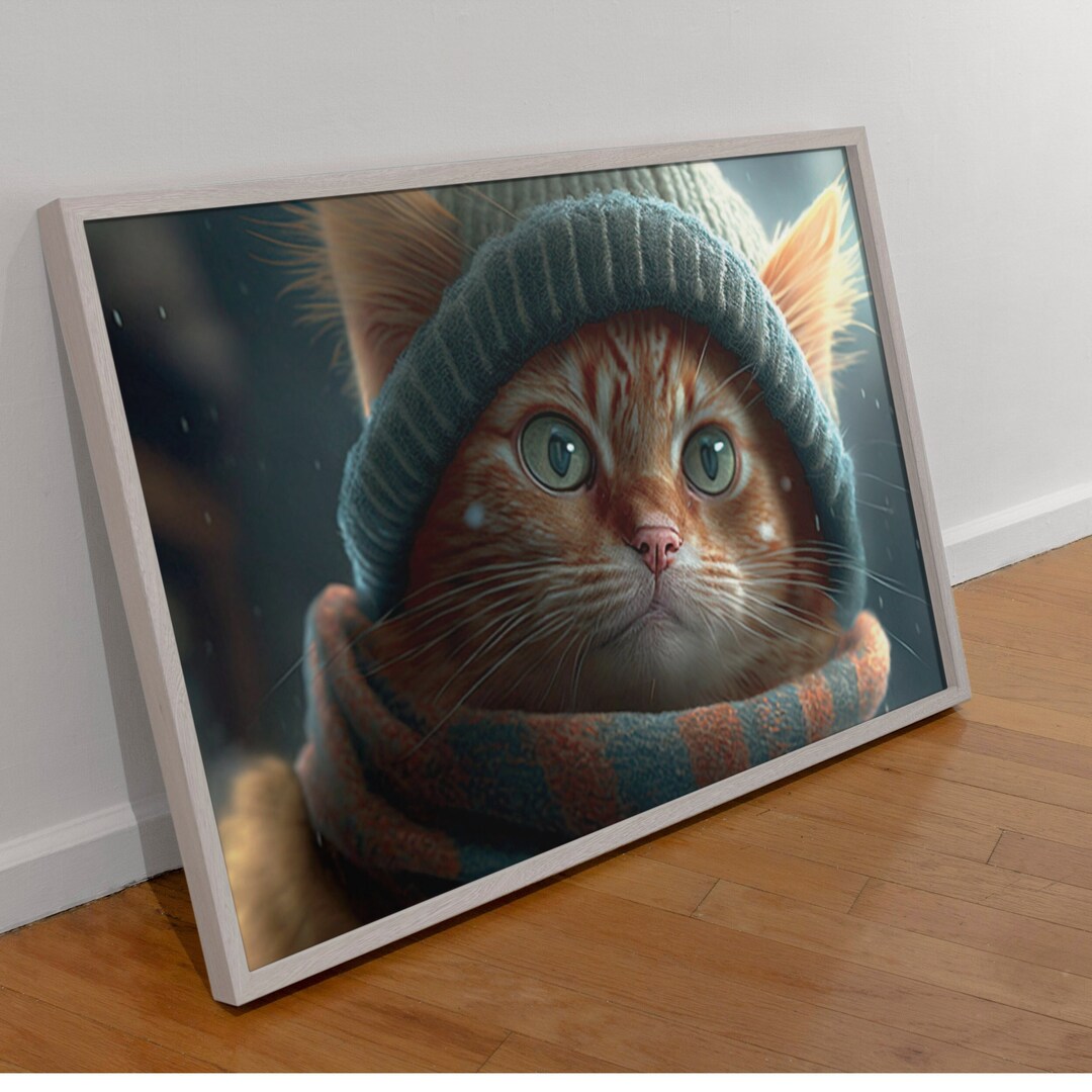 Ai Generated Wall Art Cat Wearing a Hat I Cat Lover I Pets I Home Decor ...