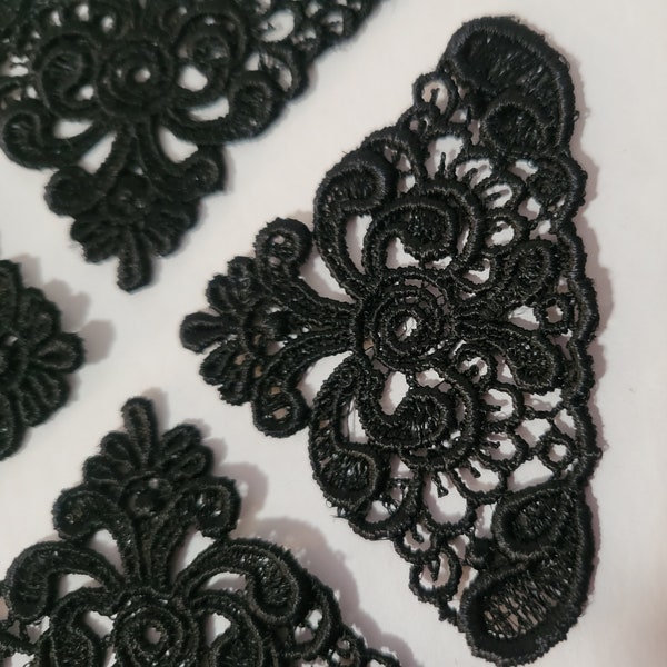 Black Lace Piece Bundle, Vintage Junk Journal Mixed Media Crafting Laces Slow Stitch Lace Embellishment, Venice Lace, Black (4)