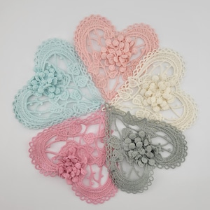 Embroidered Lace Heart Flowers, Vintage Junk Journal, Quilting, Slow Stitch, Lace Embellishment, Heart Lace, Sewing Applique, 3d Pink Heart