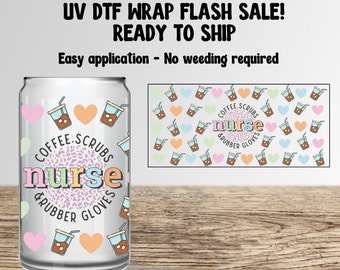 Nurse Coffee UV DTF 16oz Cup Wrap, Ready to Apply