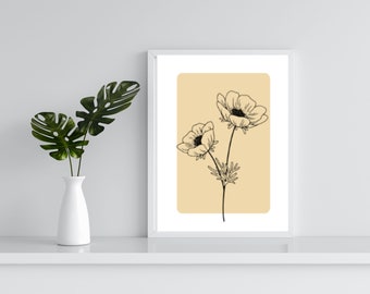 Minimalistic Flower Poster, Neutral Color Art Poster, Simple Flower Poster, Digital Download, PDF Print