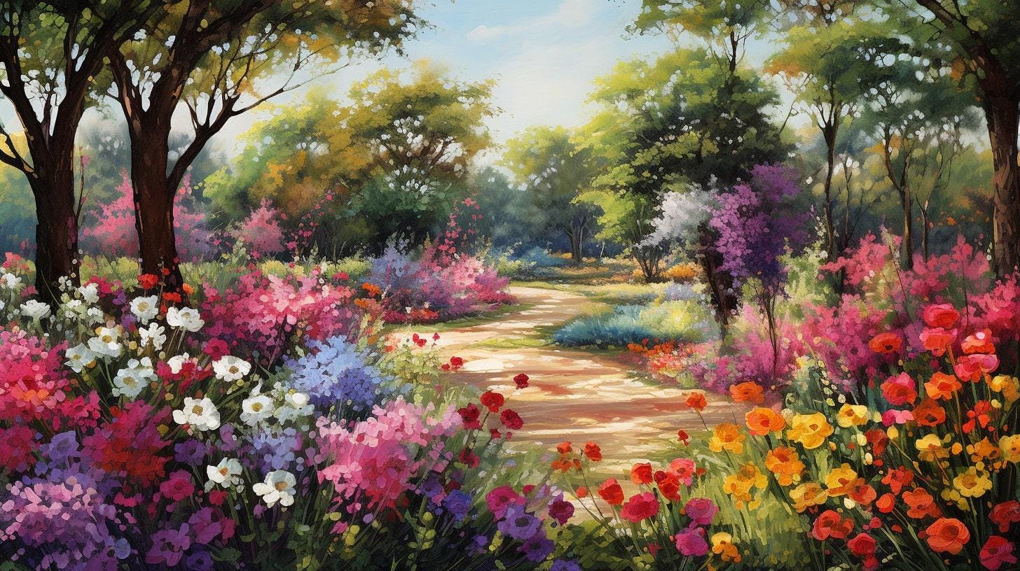 Floral Landscape Wall Art Colorful Flowers Garden Colorful