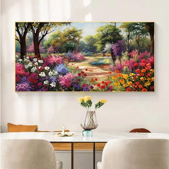 Floral Landscape Wall Art Colorful Flowers Garden Colorful