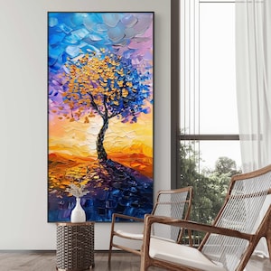 Tree of Life Oil Painting: Handmade Abstract Canvas Wall Art