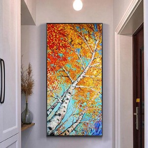Autumn Tree Canvas Painting Original Wall Art Large Nature Wall Decor Landscape