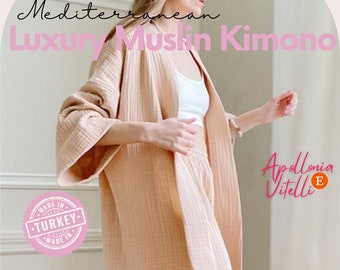 Oversize High Quality 4 Layer Muslin Robe, Soft Cotton Natural Gauze Kimono Dressing Outdoor Gown, Luxury Bath Wear, Unisex Perfect Gift Spa