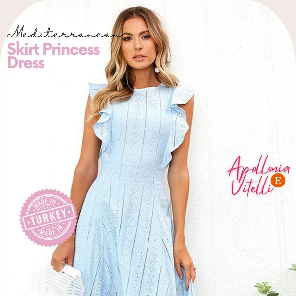 Summer Skirt Princess Dress, With Zipper and Elegant Ruffled Pattern, High Quality 100% Turkish Cotton in Snow White or Tiffany Blue