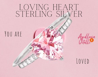 Beautiful Korean-Style Loving Heart Ring Peach Pink Color Sterling Silver S925 Universal Fit