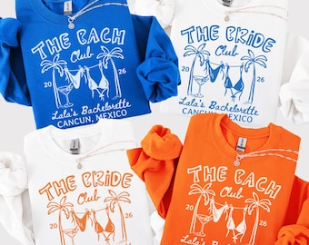 Personalized Coastal Bachelorette Sweatshirt Custom Location Beach Bach Club Shirt Bikini Bridal Party Sweater Martini Bridesmaid Gift Wed