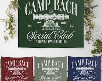 Camp Bachelorette Decor Custom Camp Bach Banner Camping Bachelorette Party Flag Cabin Bachelorette Sign Lake Flag Glamping Birthday Backdrop